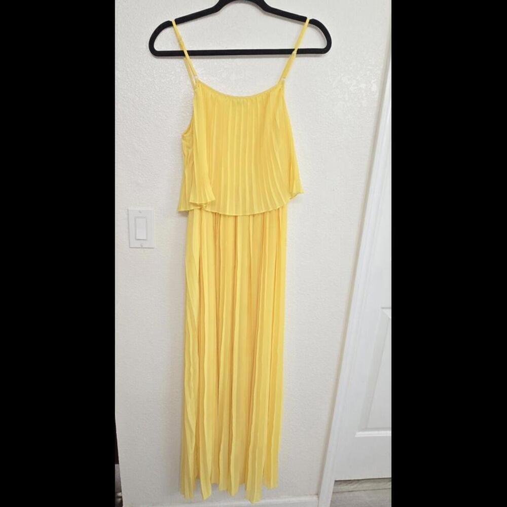 Magic Spa Yellow Pleated Chiffon Maxi Dress